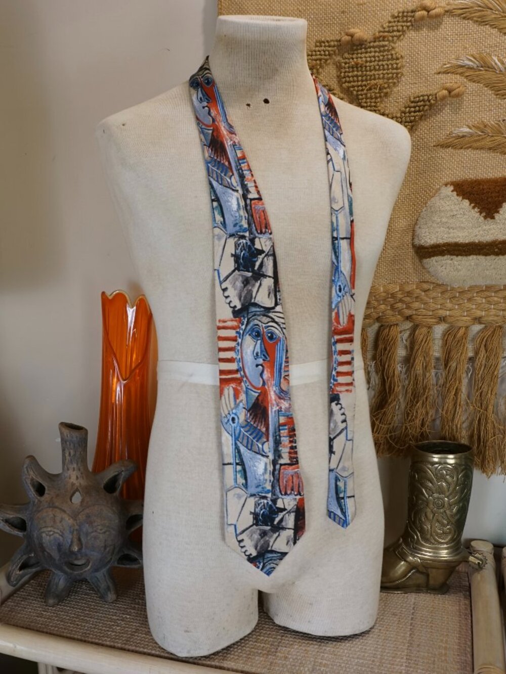 Vintage Picasso Figure with a Shovel abstract portrait silk neck tie